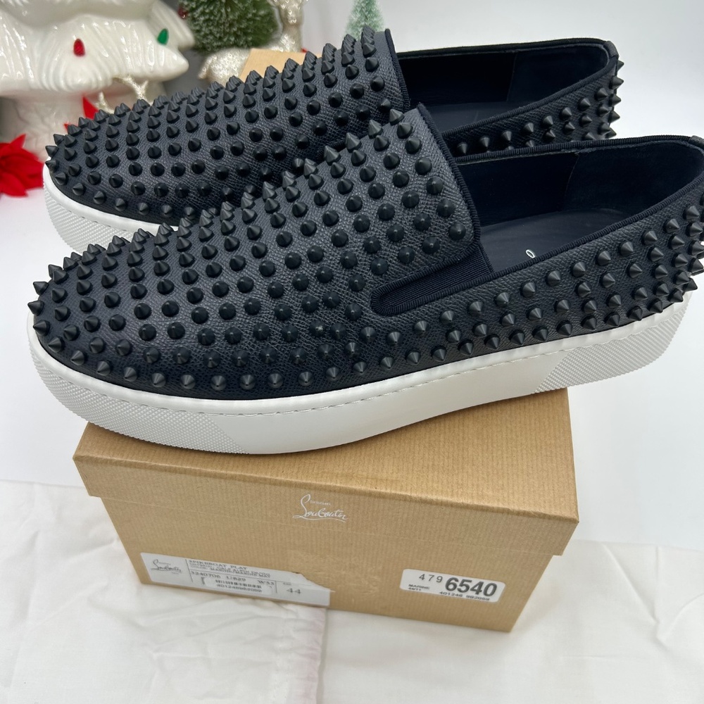 Men’s Christian Louboutin roller boat spike slip on sneakers size 44  Italy - Picture 6 of 13